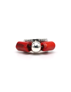 Bague Années 70 en argent 925 sertie de corail - 1