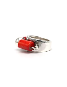Bague Années 70 en argent 925 sertie de corail - 3
