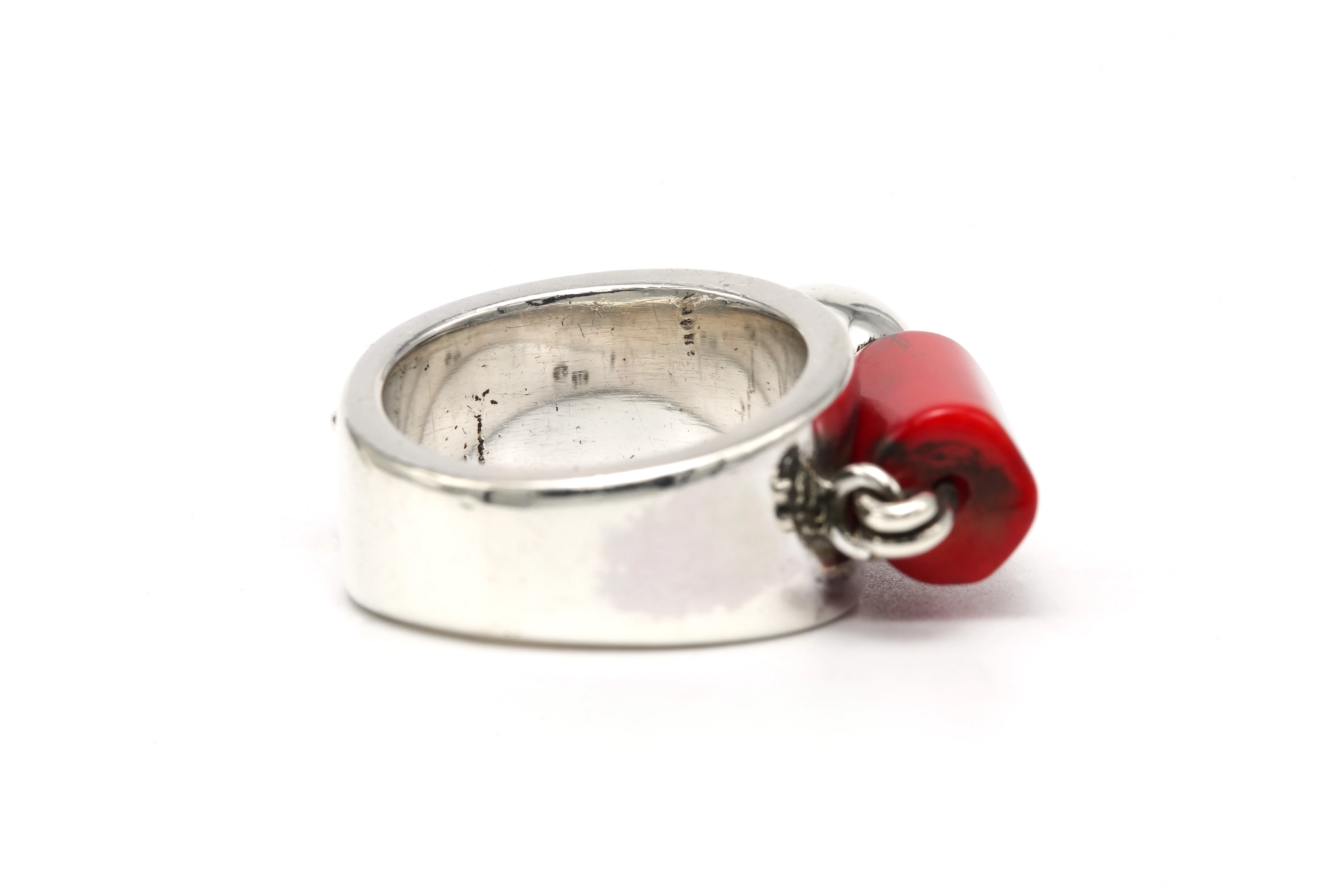 Bague Années 70 en argent 925 sertie de corail - 5
