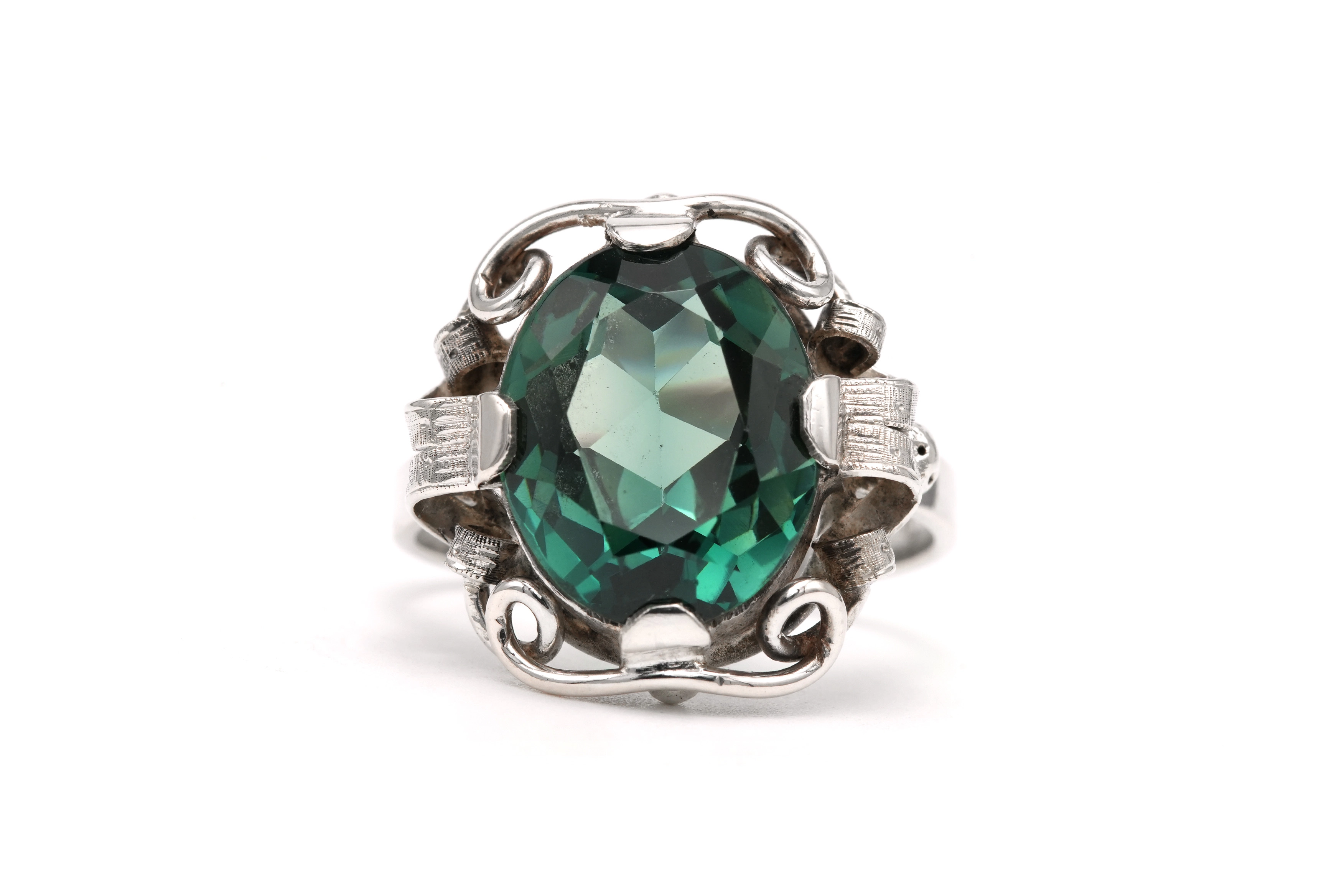 Bague Art Déco en argent 925 sertie d'une spinelle de synthèse - 1