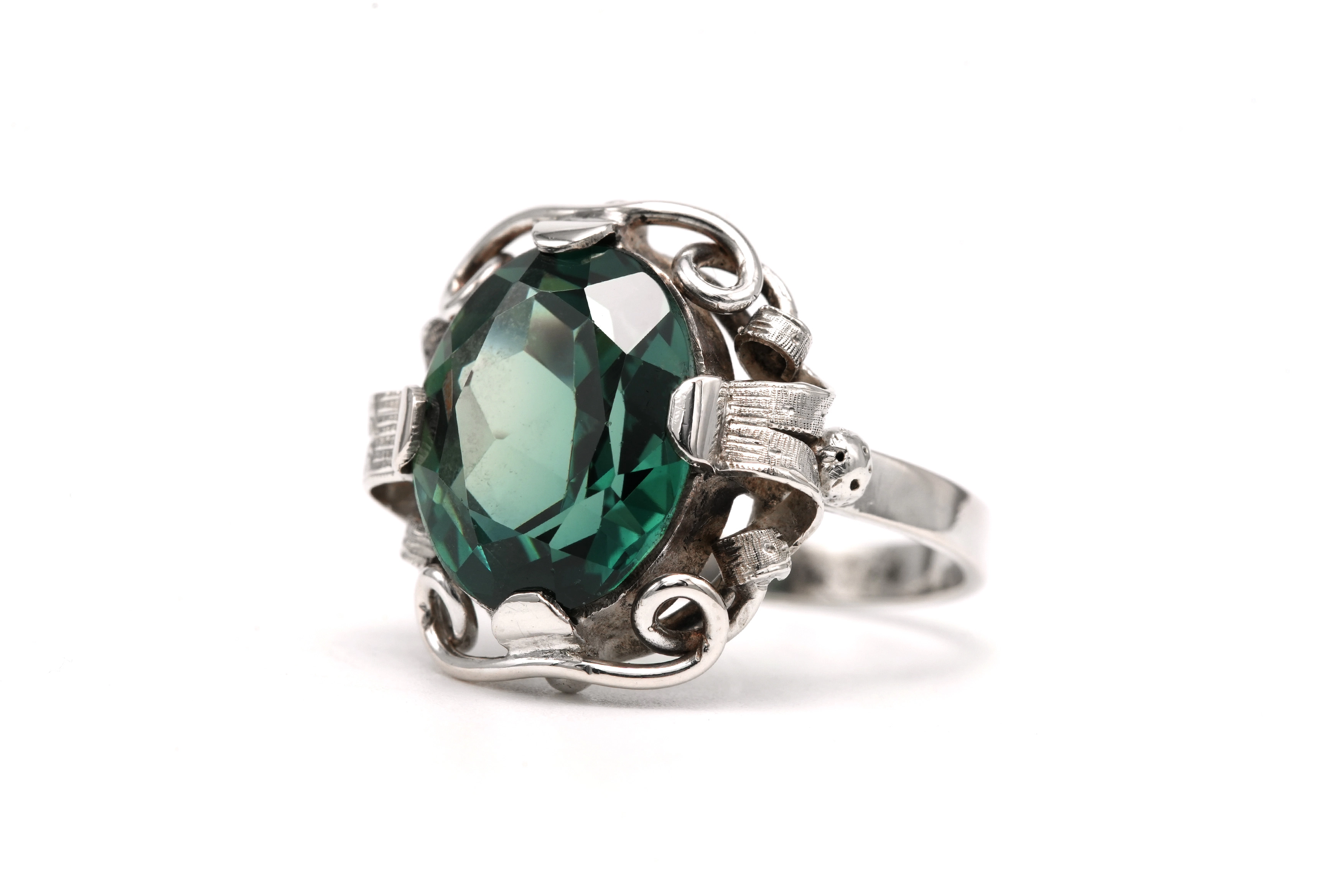 Bague Art Déco en argent 925 sertie d'une spinelle de synthèse - 2