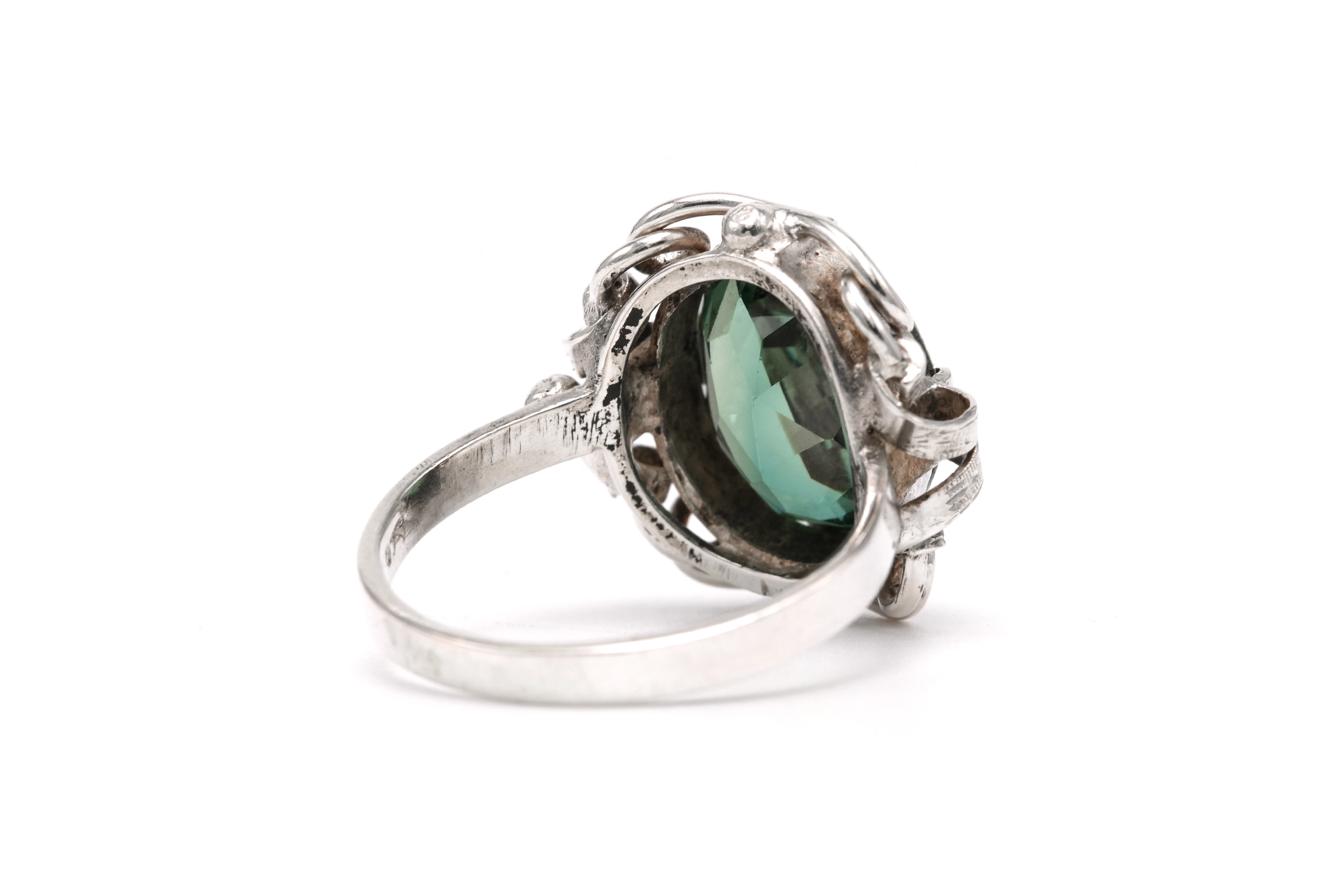 Bague Art Déco en argent 925 sertie d'une spinelle de synthèse - 5