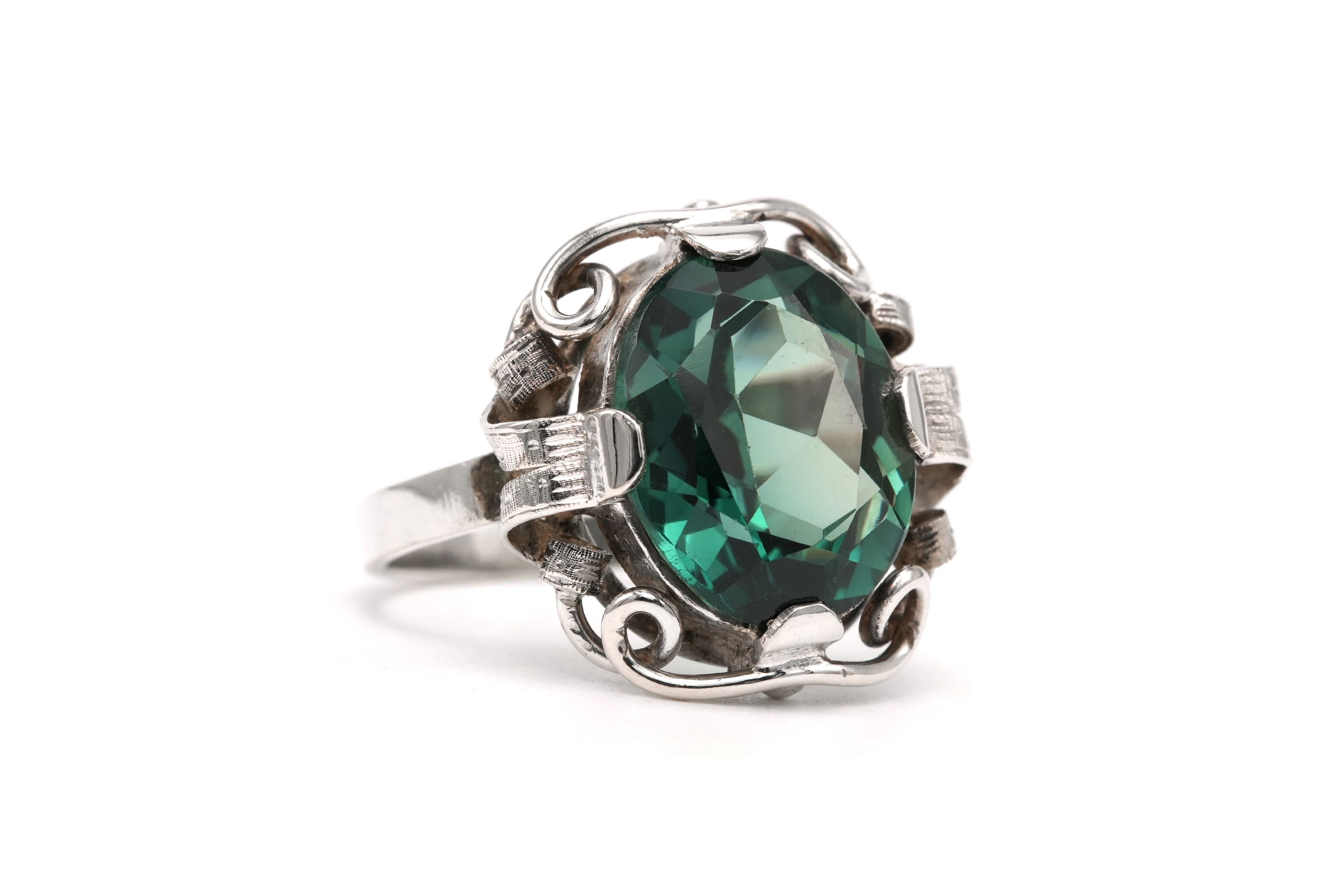 Bague Art Déco en argent 925 sertie d'une spinelle de synthèse - 6