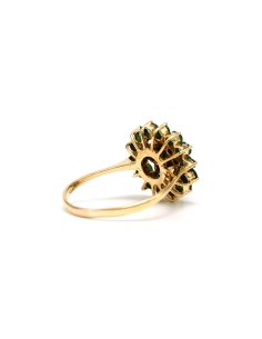Bague contemporaine en or jaune 14 carats sertie d'émeraudes et de diamants "taille" brillant (+-0.06ct) - - 5