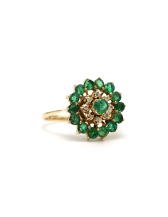 Bague contemporaine en or jaune 14 carats sertie d'émeraudes et de diamants "taille" brillant (+-0.06ct) - - 6
