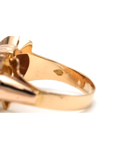 Bague Art Déco en or jaune 18 carats sertie d'un diamant taille "brillant" (+- 0.13ct) - 7