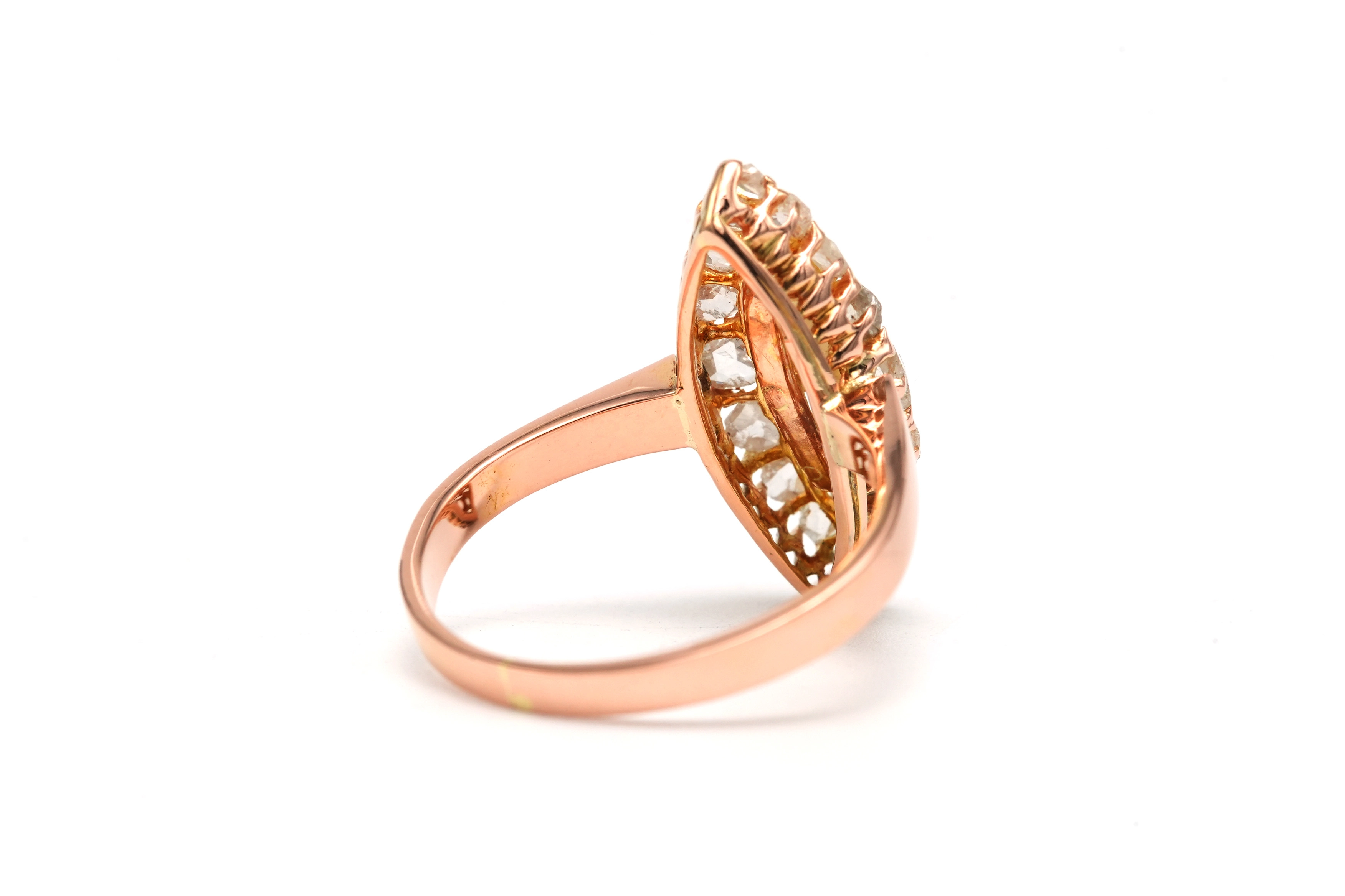 Bague Art Déco en or jaune 18 carats sertie de diamants taille "rose" et de perles - 5