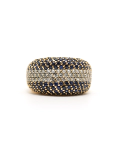 Bague contemporaine en or jaune 18 carats sertie de saphirs et de diamants taille "brillant" (+- 0.61ct) - 2