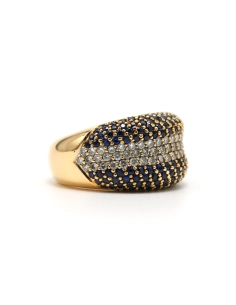 Bague contemporaine en or jaune 18 carats sertie de saphirs et de diamants taille "brillant" (+- 0.61ct) - 6