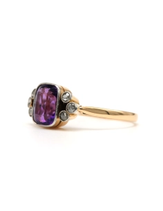 Bague Art Déco en or jaune 18 carats sertie d'une améthyste et de diamants taille "rose" - 2