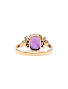 Bague Art Déco en or jaune 18 carats sertie d'une améthyste et de diamants taille "rose" - 4