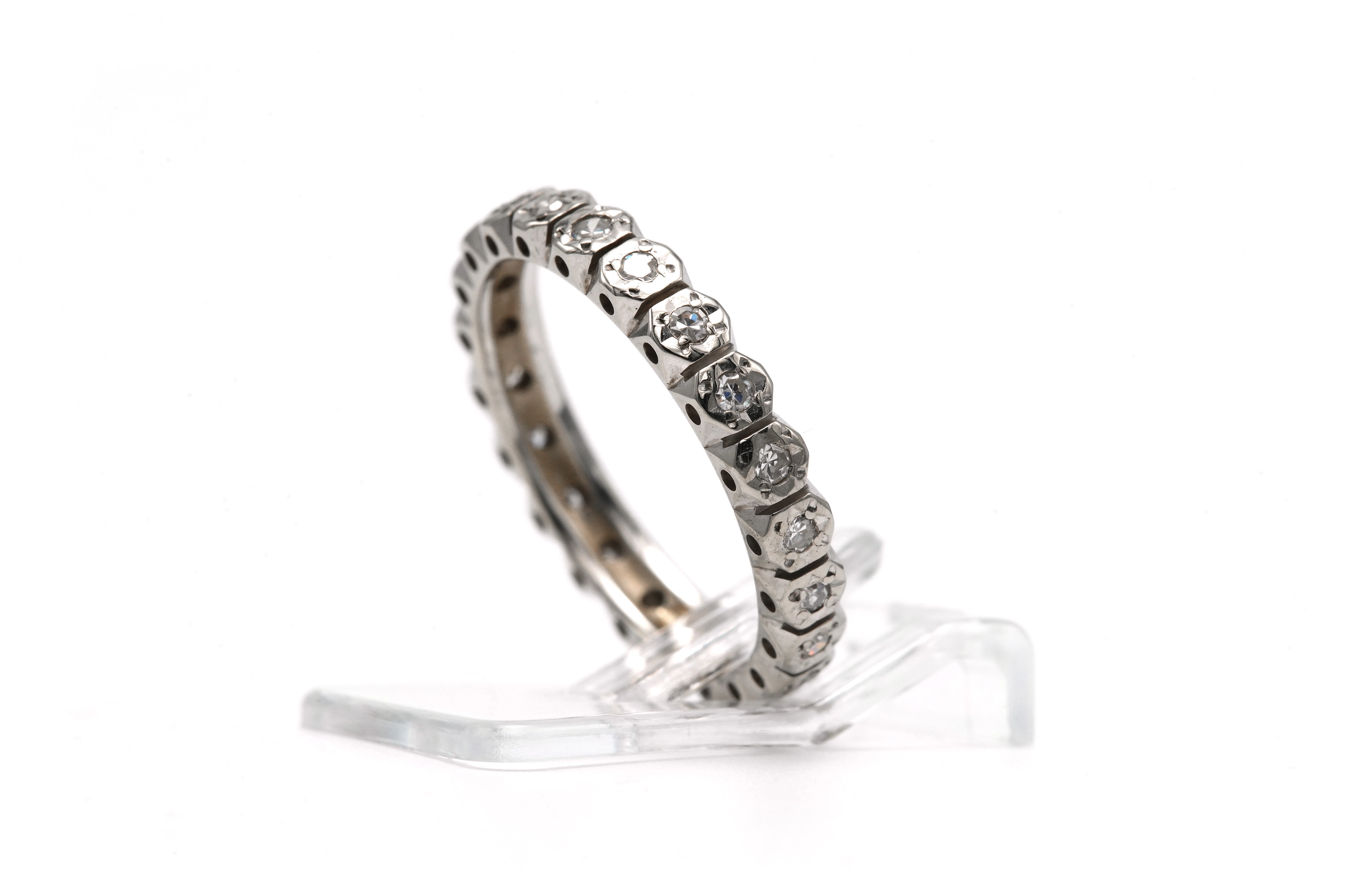 Alliance américaine en or blanc 18 carats sertie de diamants taille "8/8" - 3