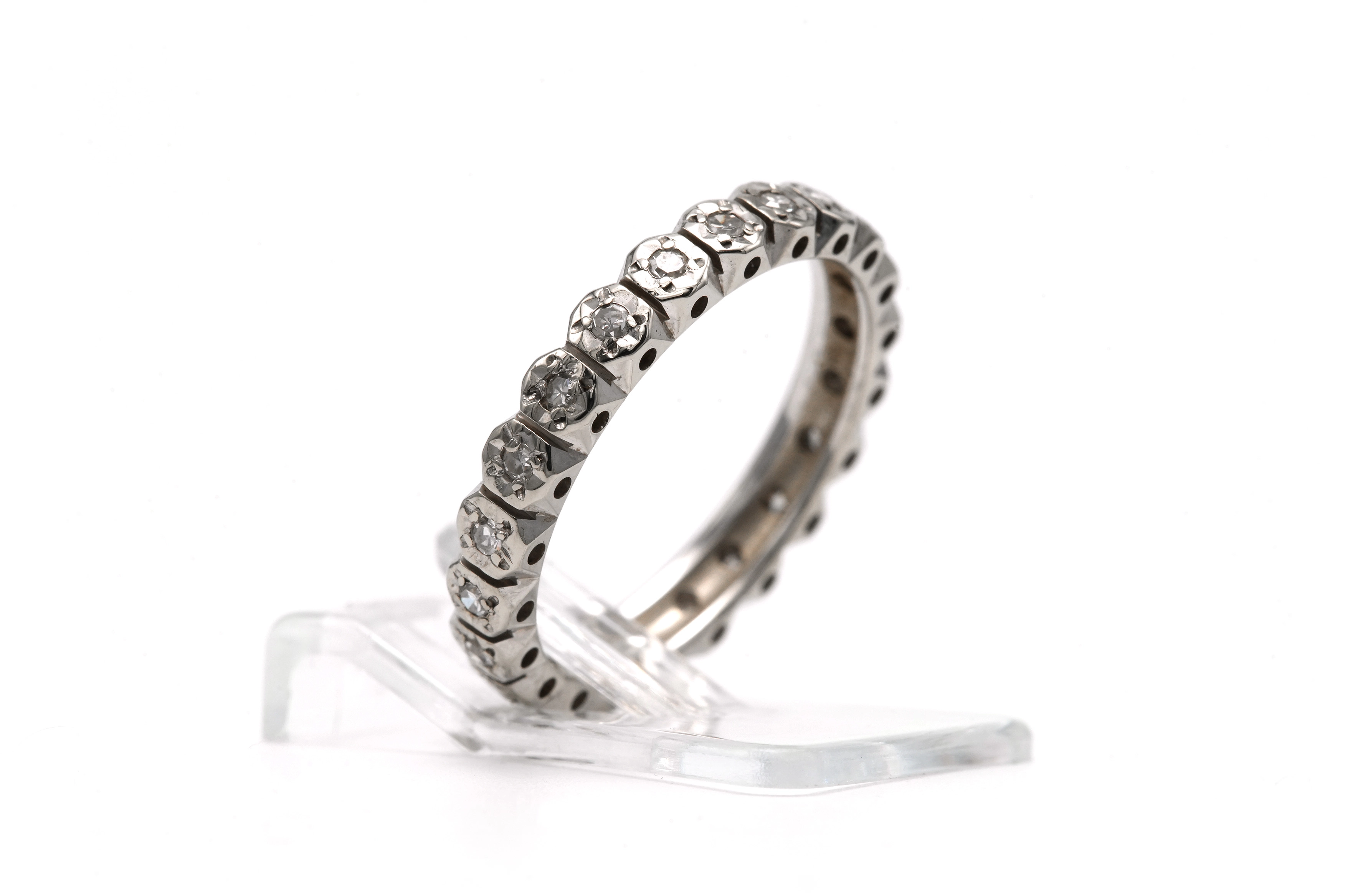 Alliance américaine en or blanc 18 carats sertie de diamants taille "8/8" - 7