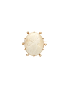Broche Années 50 en or jaune 18 carats sertie de perles et d'un camée - 1