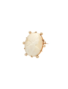 Broche Années 50 en or jaune 18 carats sertie de perles et d'un camée - 2