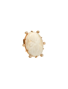 Broche Années 50 en or jaune 18 carats sertie de perles et d'un camée - 6