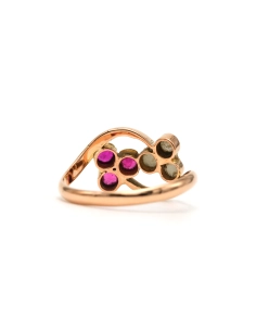 Bague Art Nouveau en or jaune 18 carats sertie de rubis et de perles - 4