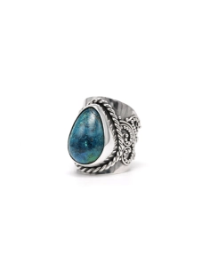 Bague contemporaine en argent 925 sertie d'une chrysocolle - 2