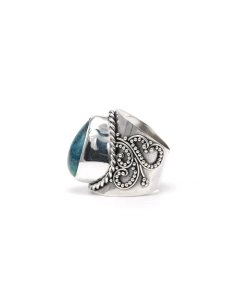Bague contemporaine en argent 925 sertie d'une chrysocolle - 3