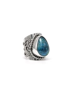 Bague contemporaine en argent 925 sertie d'une chrysocolle - 6