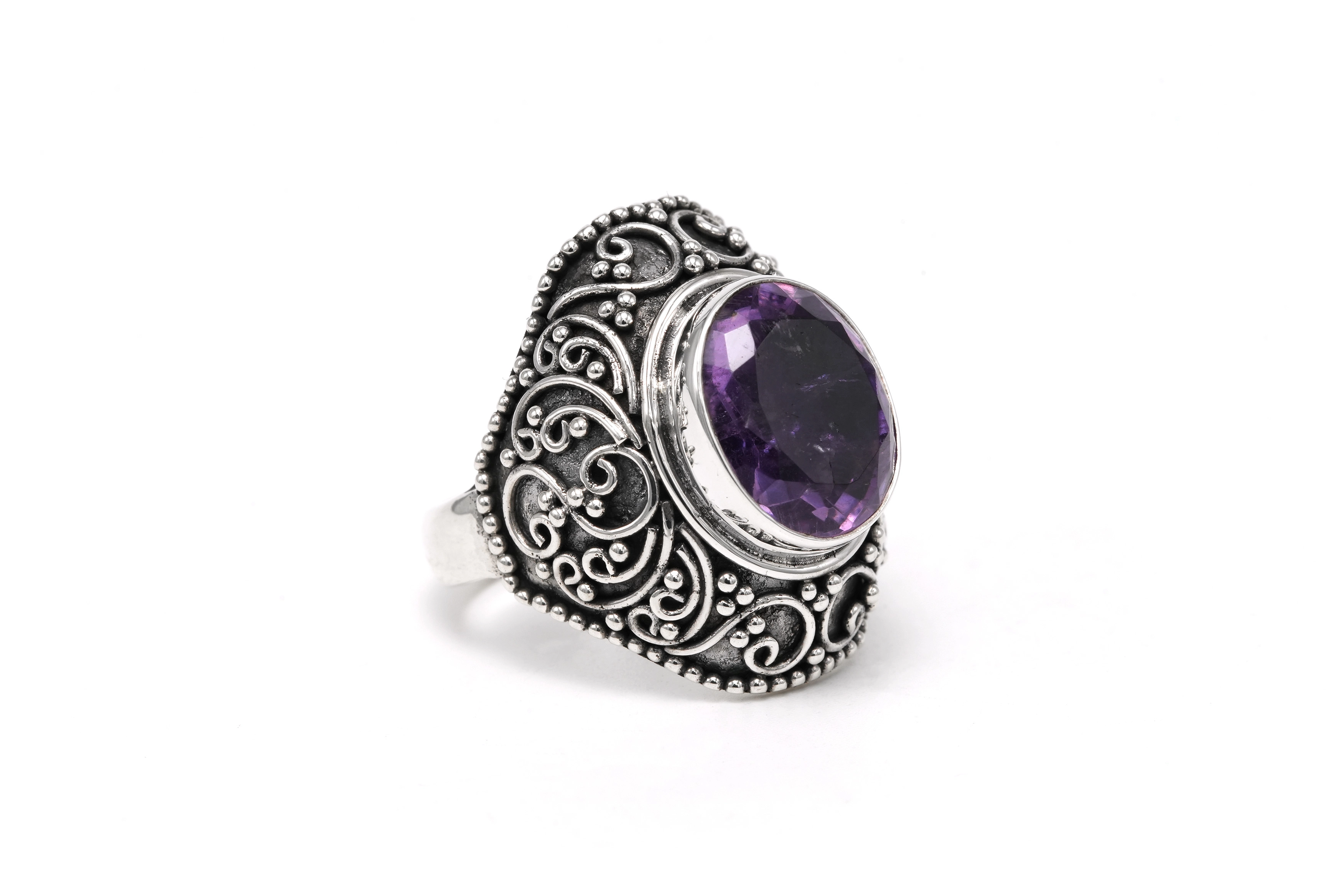Bague contemporaine en argent 925 sertie d'une améthyste - 6