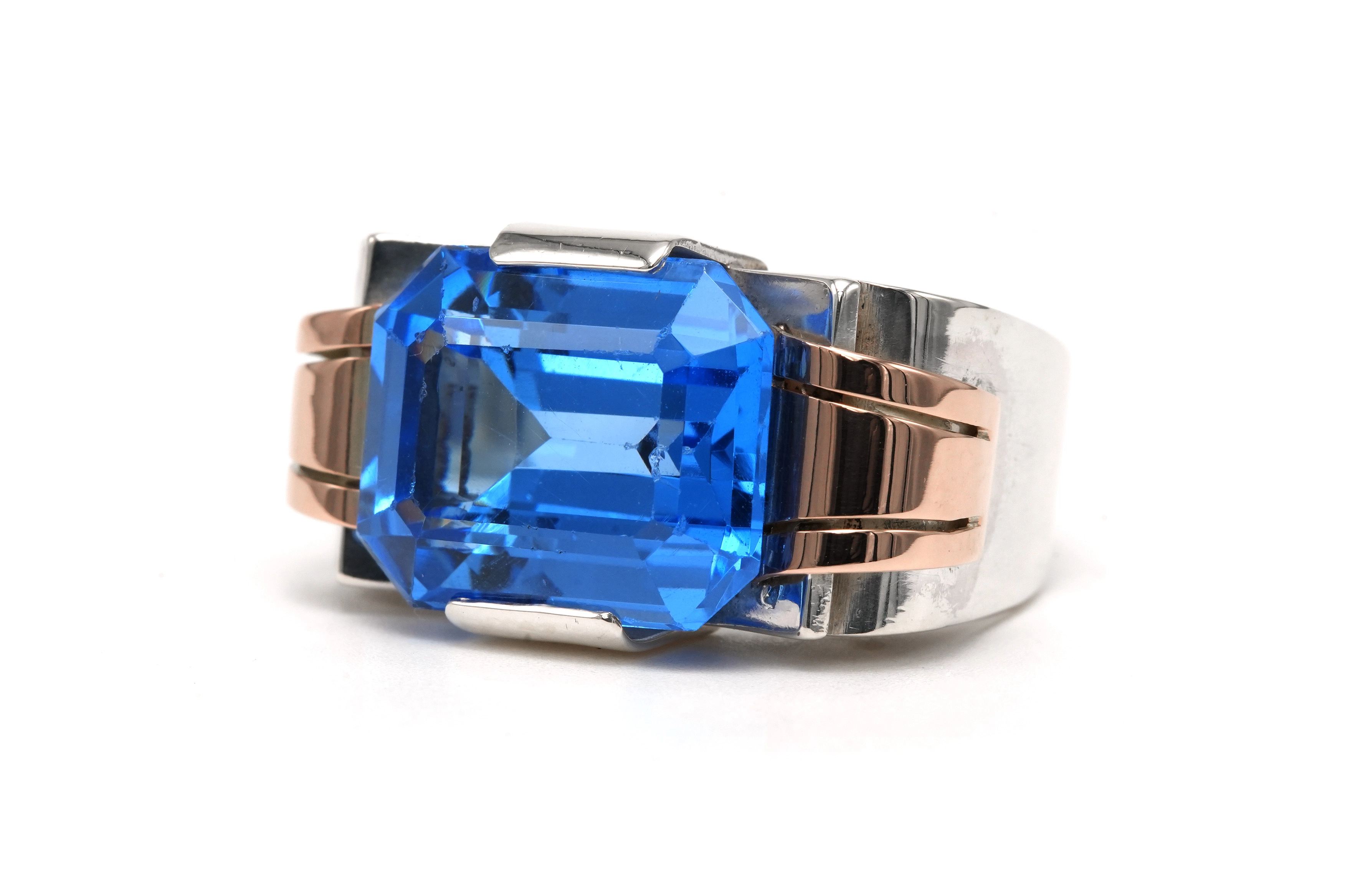 Bague Art Déco en argent 900 sertie d'une spinelle de synthèse - 2