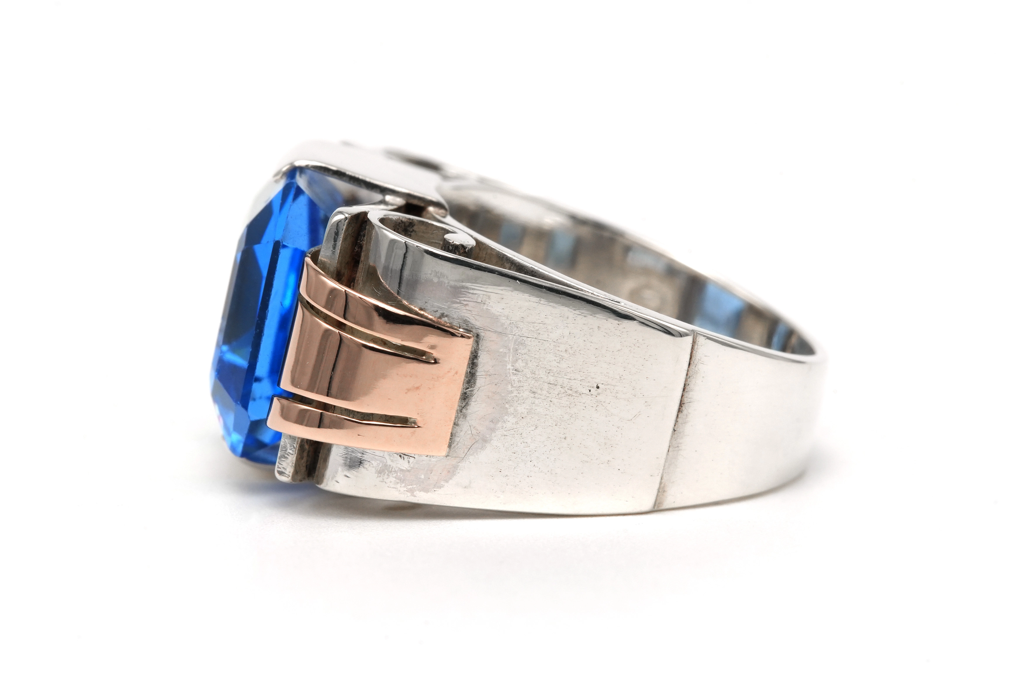 Bague Art Déco en argent 900 sertie d'une spinelle de synthèse - 3