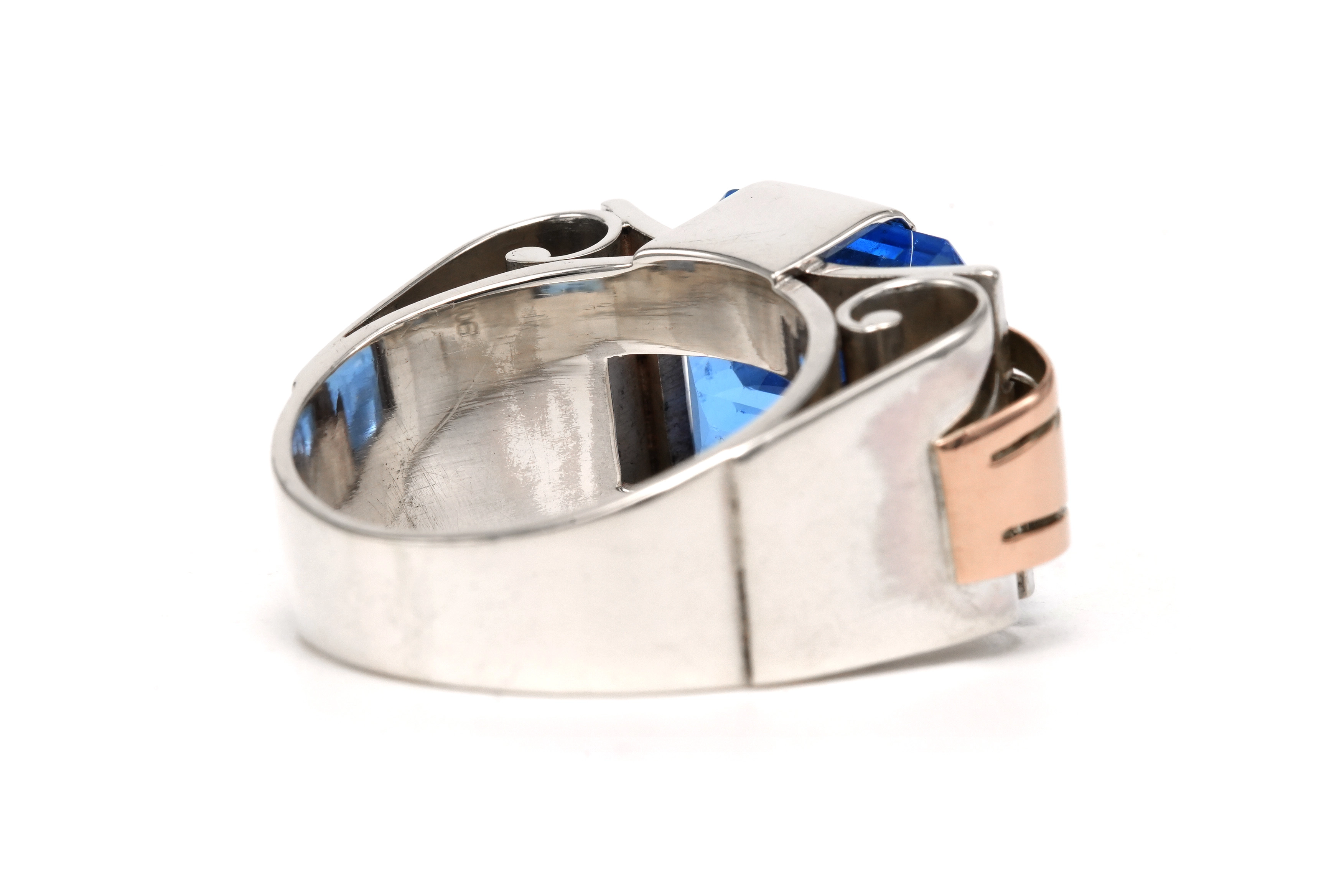 Bague Art Déco en argent 900 sertie d'une spinelle de synthèse - 5