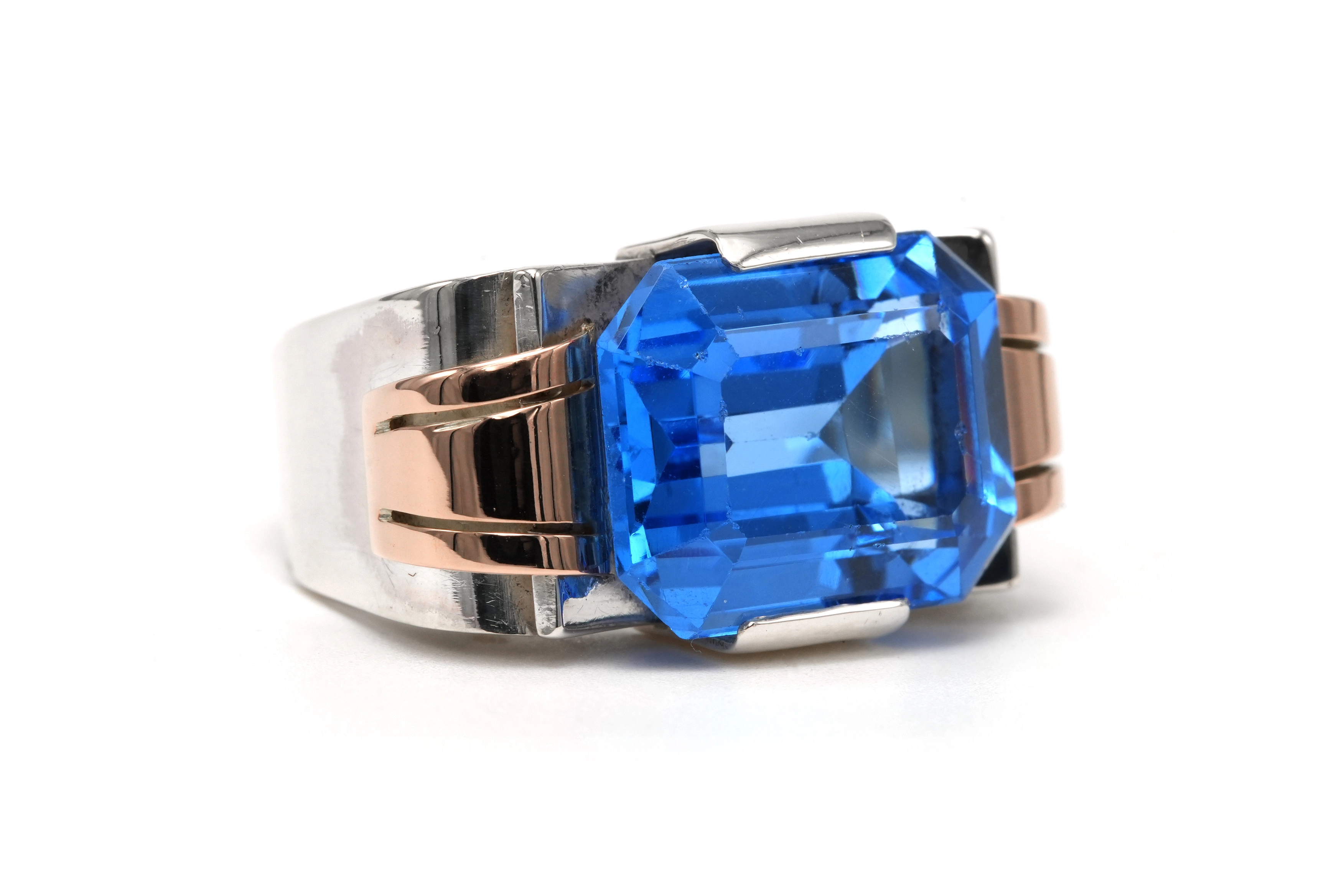 Bague Art Déco en argent 900 sertie d'une spinelle de synthèse - 6