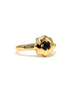 Bague contemporaine en or jaune 18 carats sertie d'un saphir et de diamants "taille" brillant (+- 0.06 ct) - 6