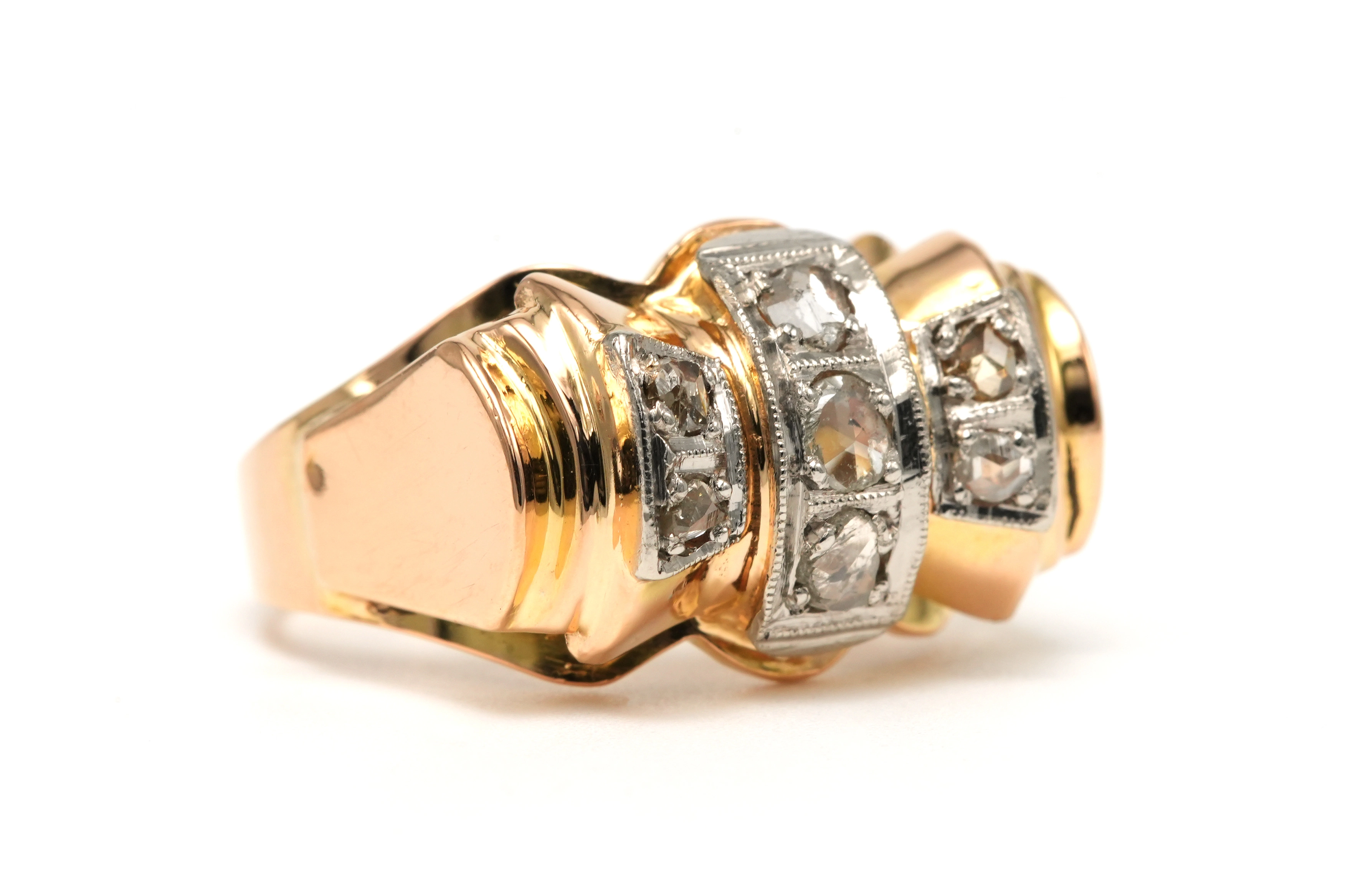 Bague Art Déco en or jaune 18 carats sertie de diamants taille "rose" - 6