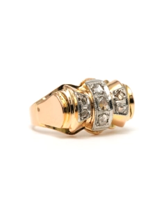 Bague Art Déco en or jaune 18 carats sertie de diamants taille "rose" - 6