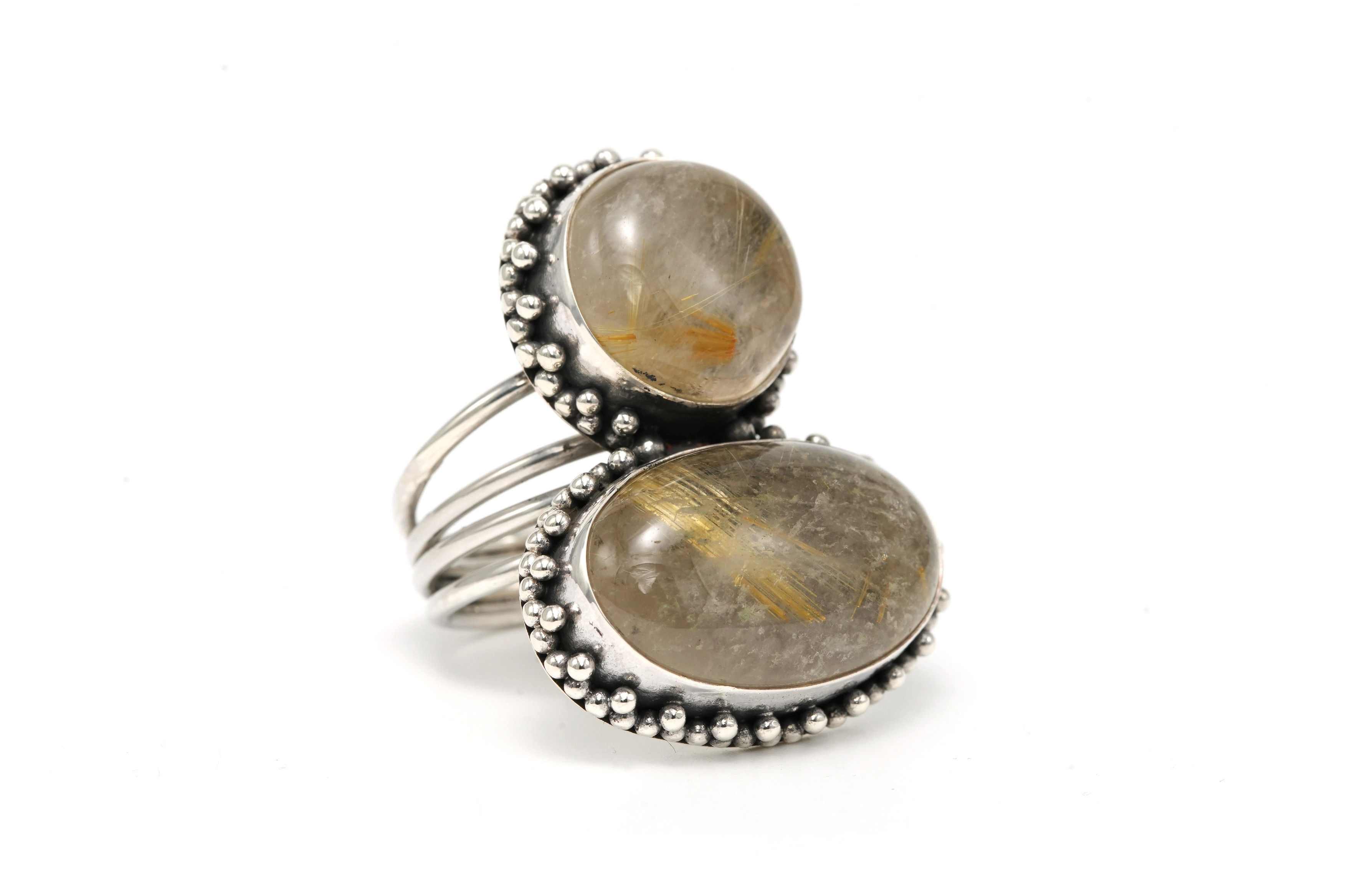 Bague contemporaine en argent 925 sertie de quartz-rutilé - 6