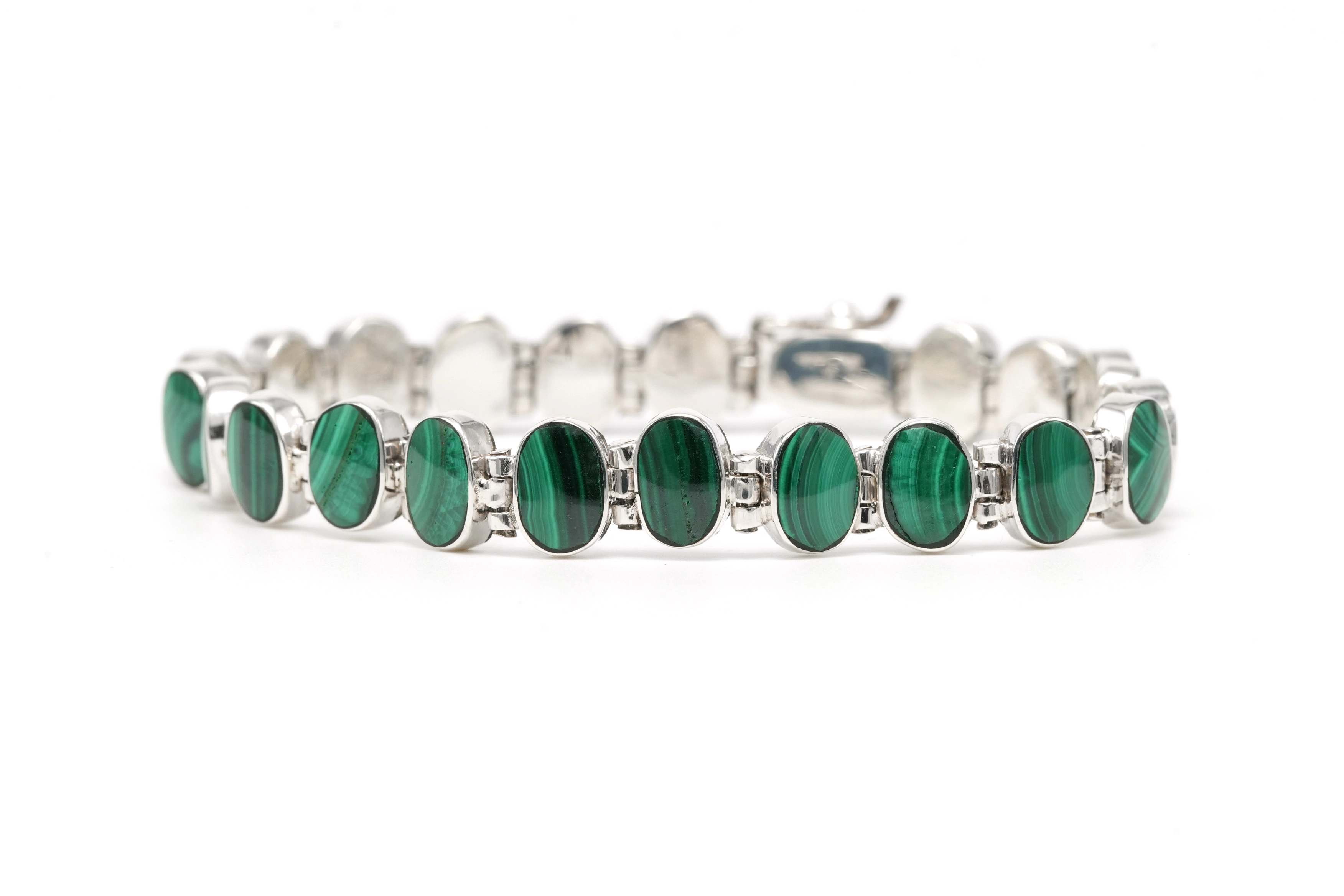 Bracelet contemporain en argent 925 serti de malachites - 2