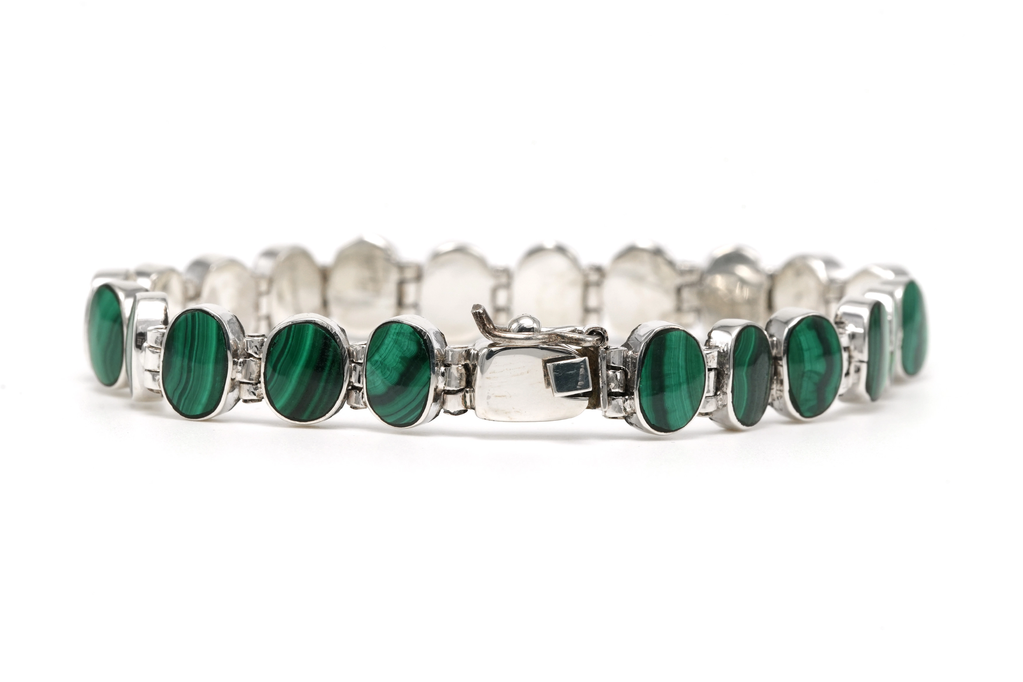 Bracelet contemporain en argent 925 serti de malachites - 3