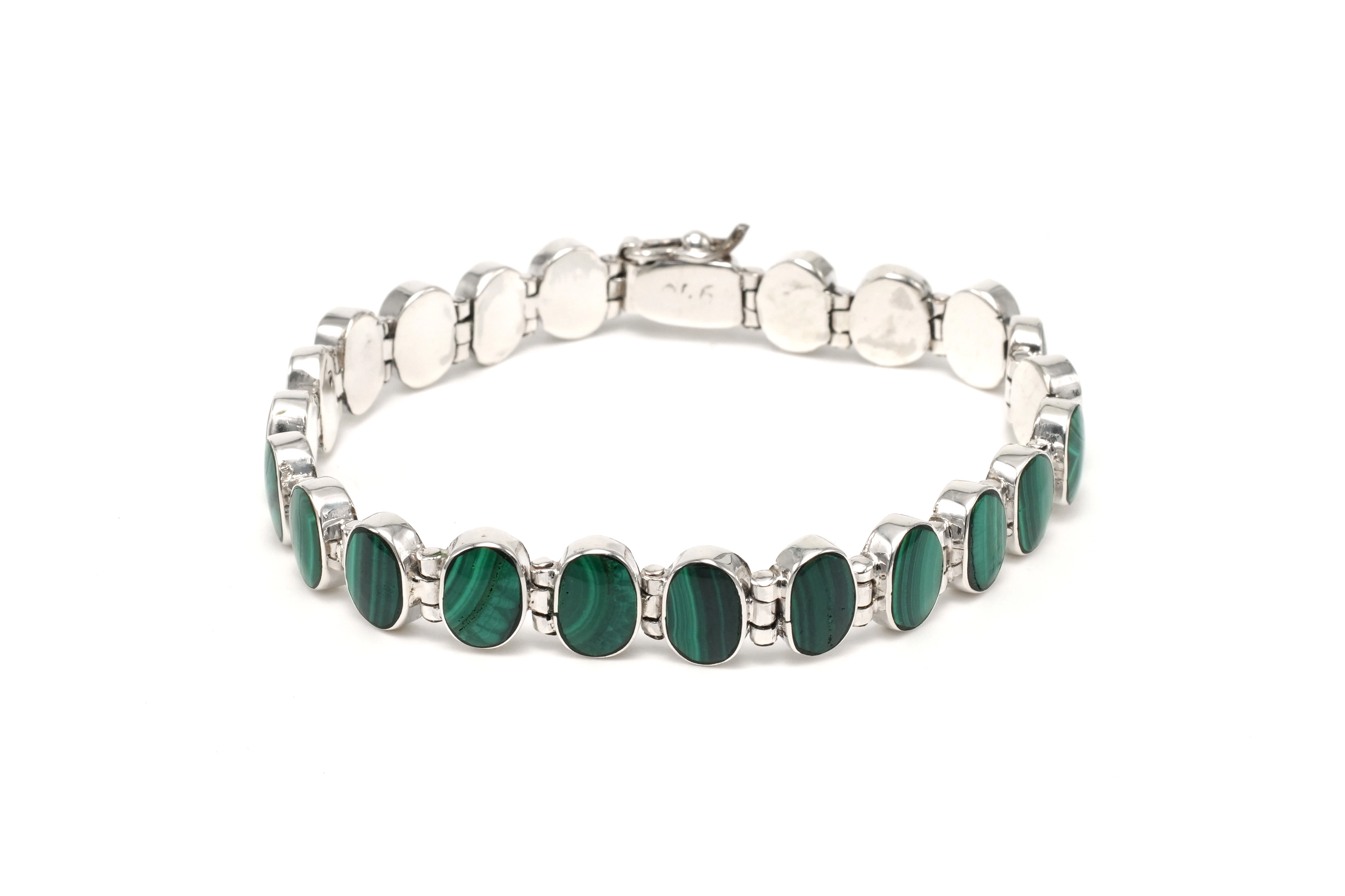 Bracelet contemporain en argent 925 serti de malachites - 6
