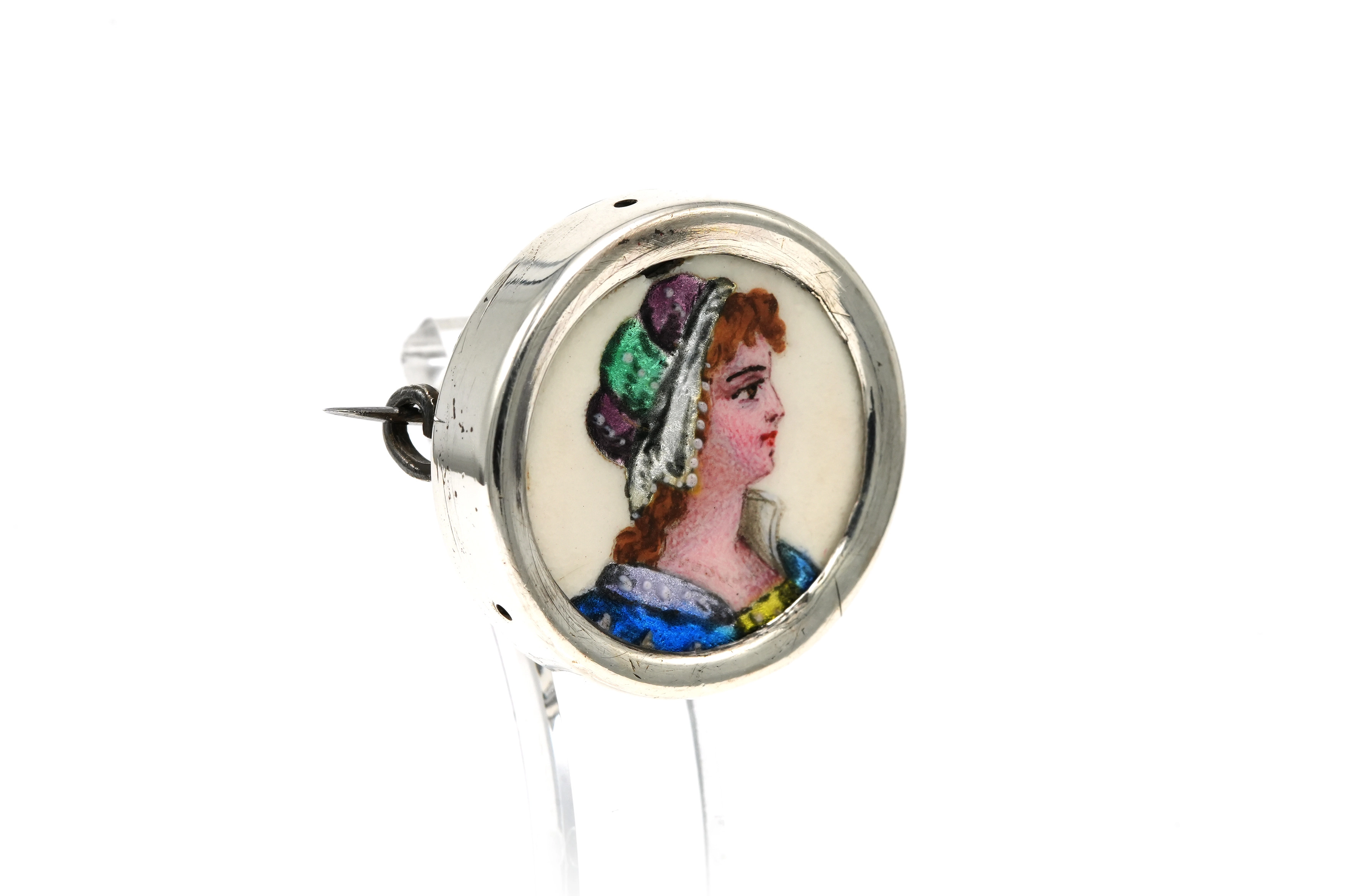 Broche Art Nouveau en argent sertie d'un email - 6