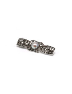 Broche Art Déco en argent 935 sertie d'une perle et de marcassites - 2