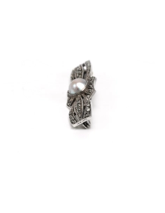 Broche Art Déco en argent 935 sertie d'une perle et de marcassites - 3