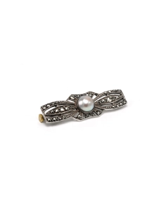 Broche Art Déco en argent 935 sertie d'une perle et de marcassites - 6