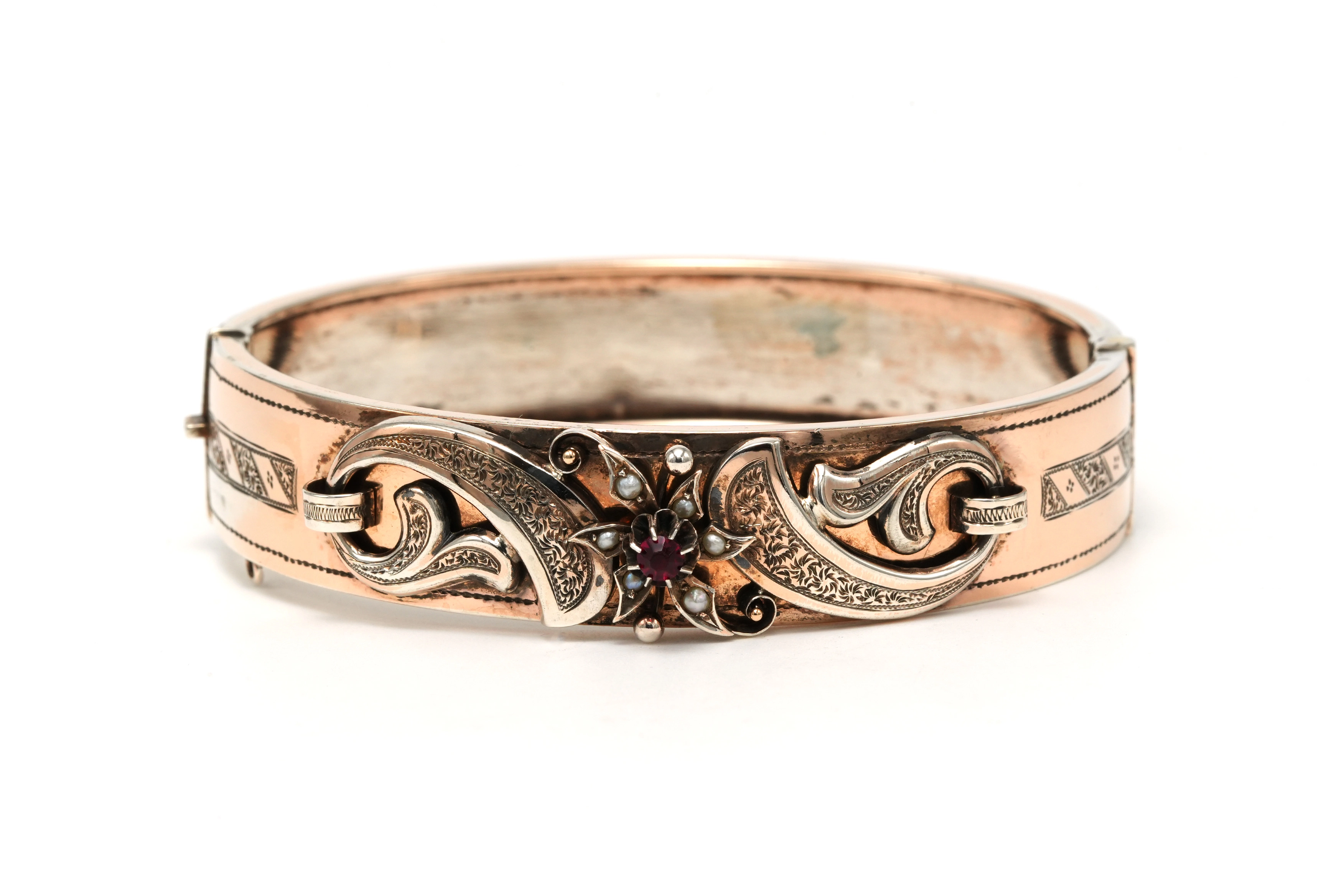 Bracelet Napoléon III en argent serti de perles et d'un rubis - 1