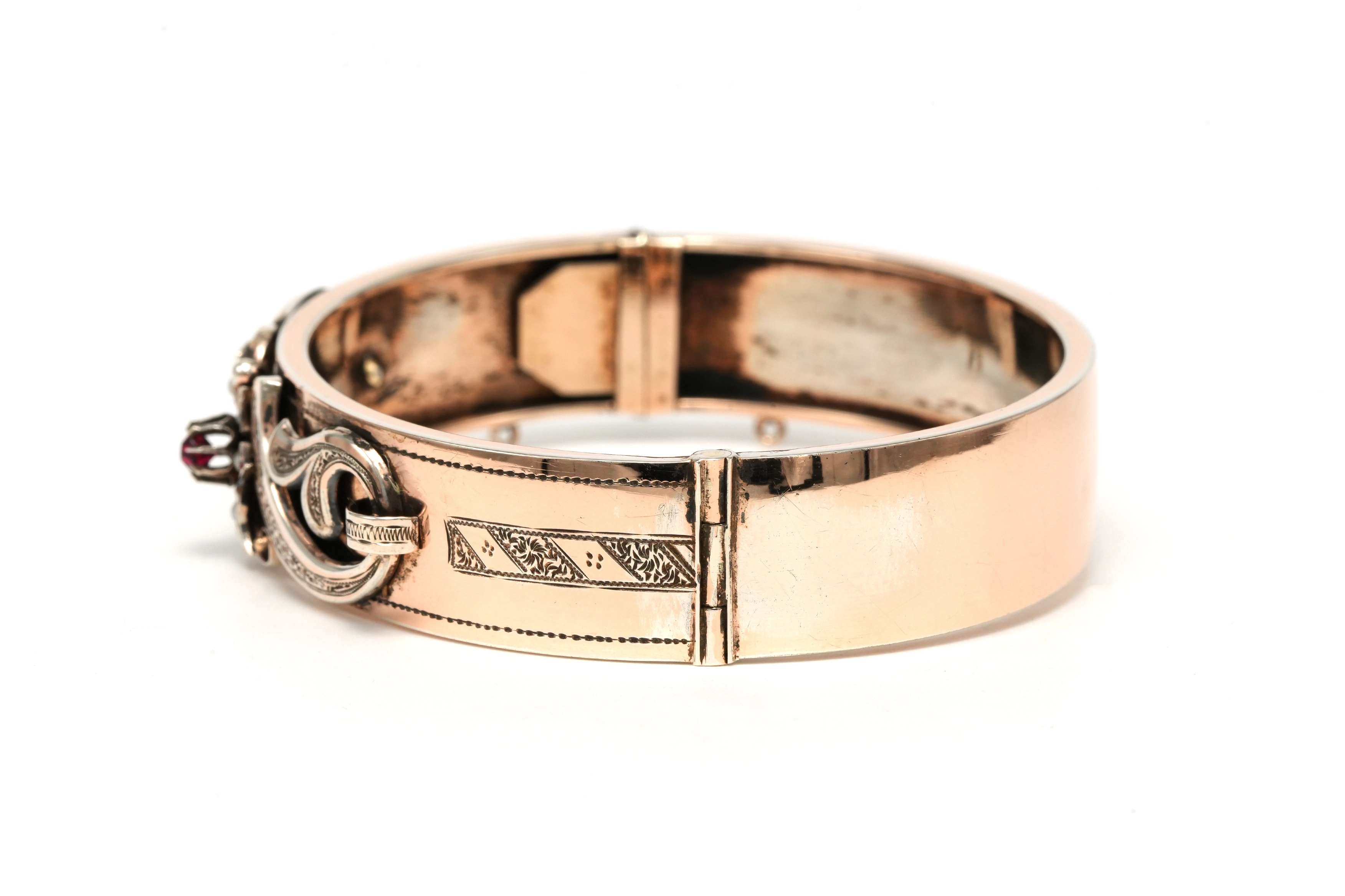 Bracelet Napoléon III en argent serti de perles et d'un rubis - 3