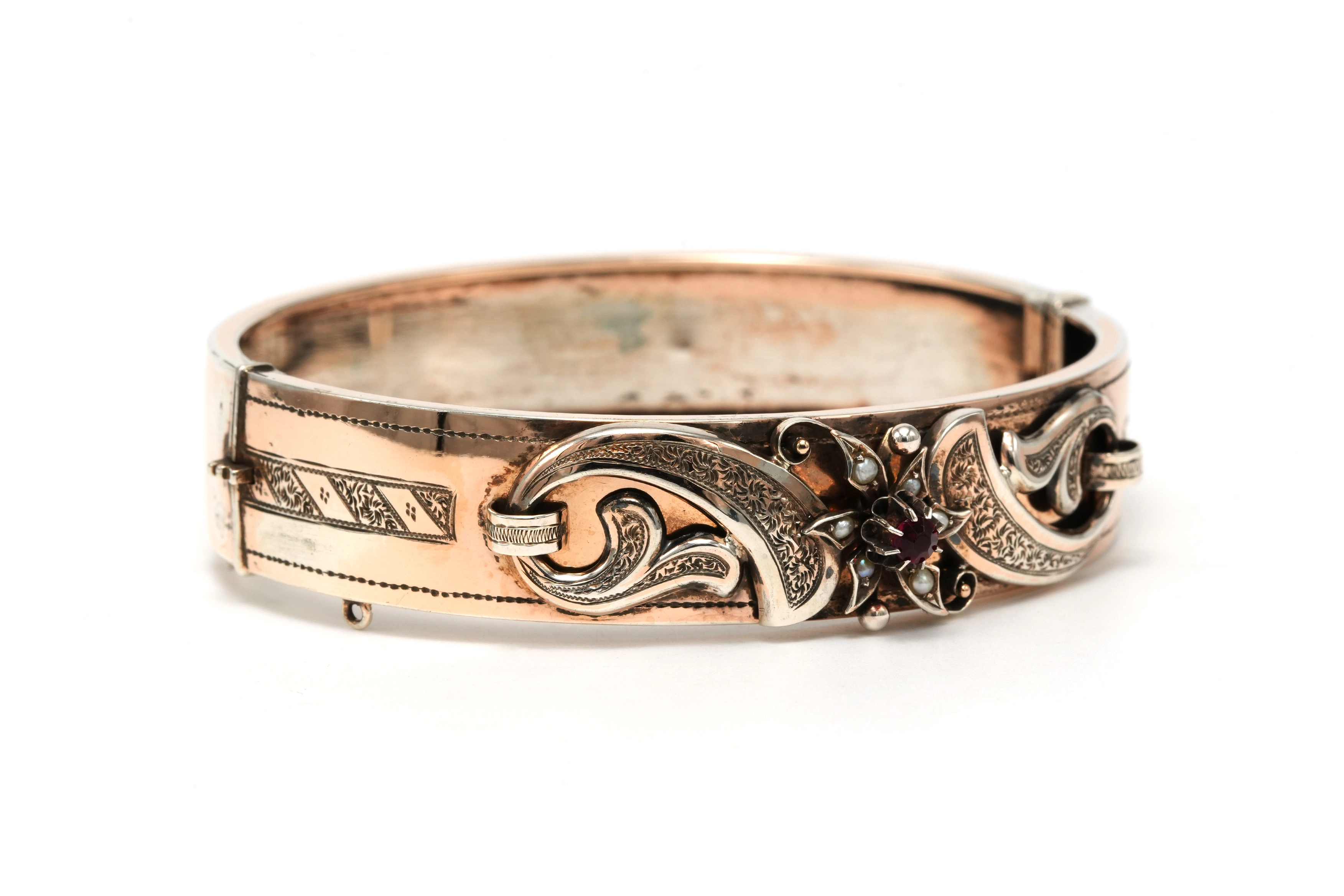 Bracelet Napoléon III en argent serti de perles et d'un rubis - 6