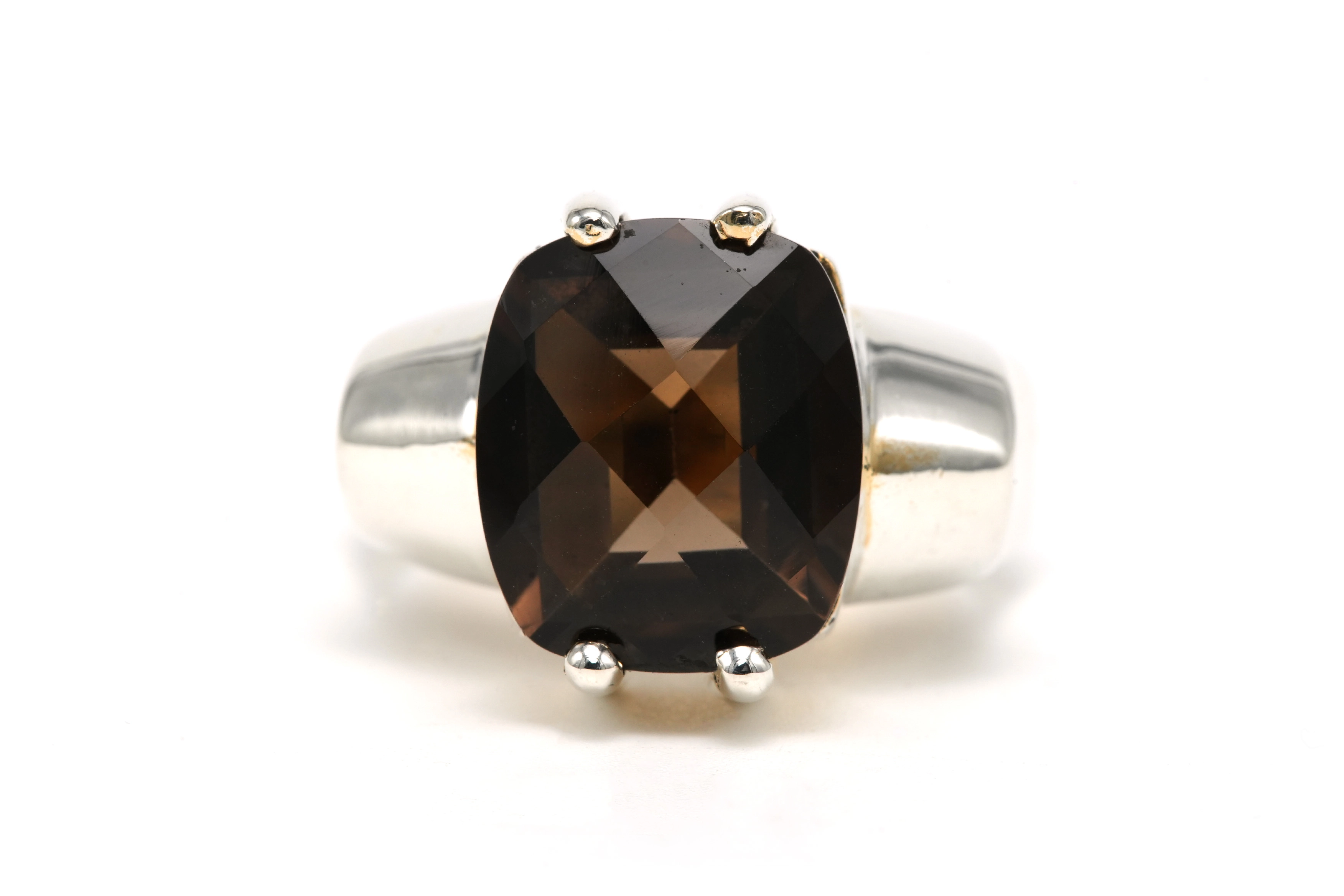 Bague contemporaine en argent 925 sertie d'un quartz fumé - 1