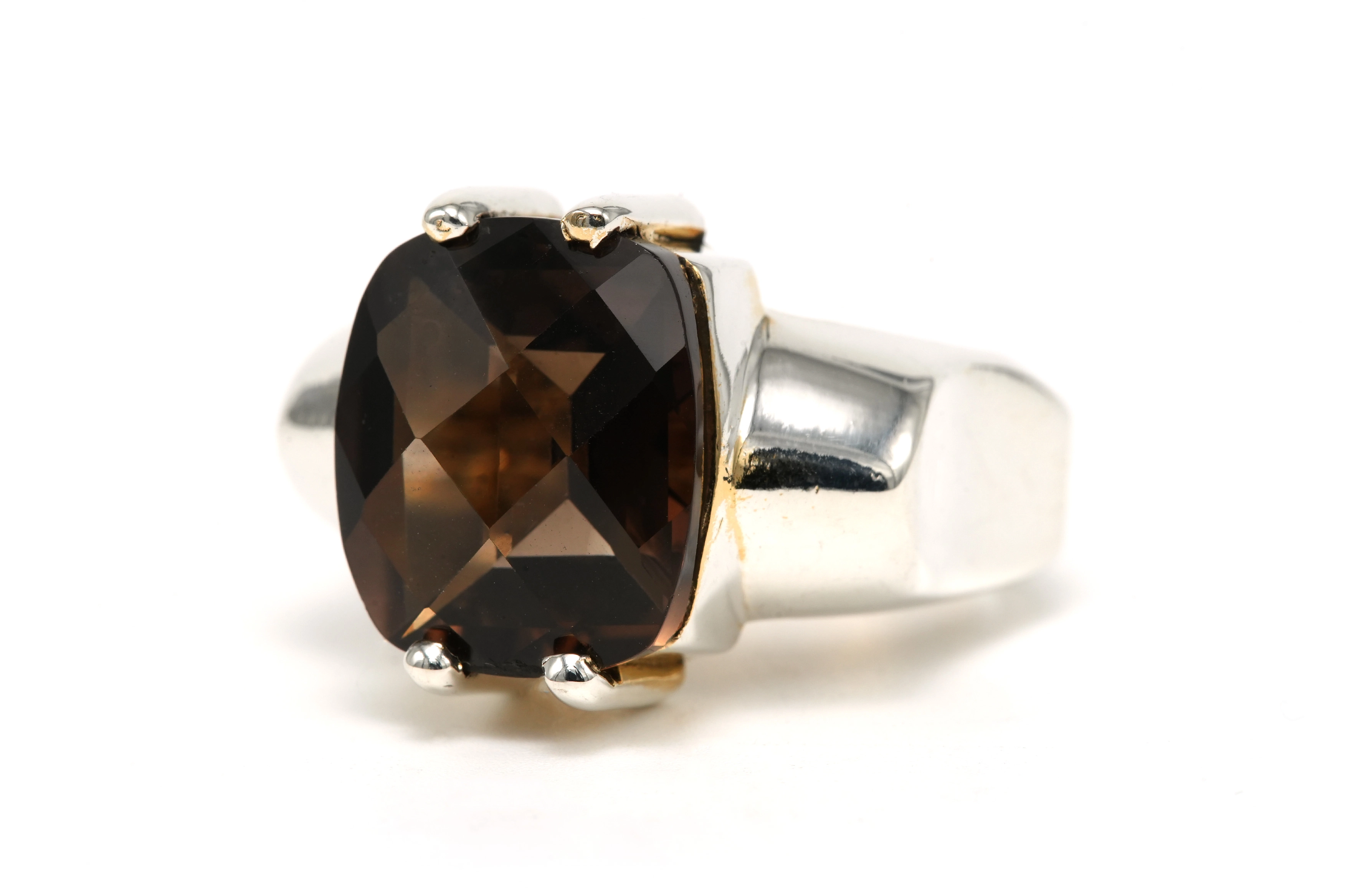 Bague contemporaine en argent 925 sertie d'un quartz fumé - 2