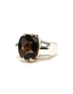 Bague contemporaine en argent 925 sertie d'un quartz fumé - 2