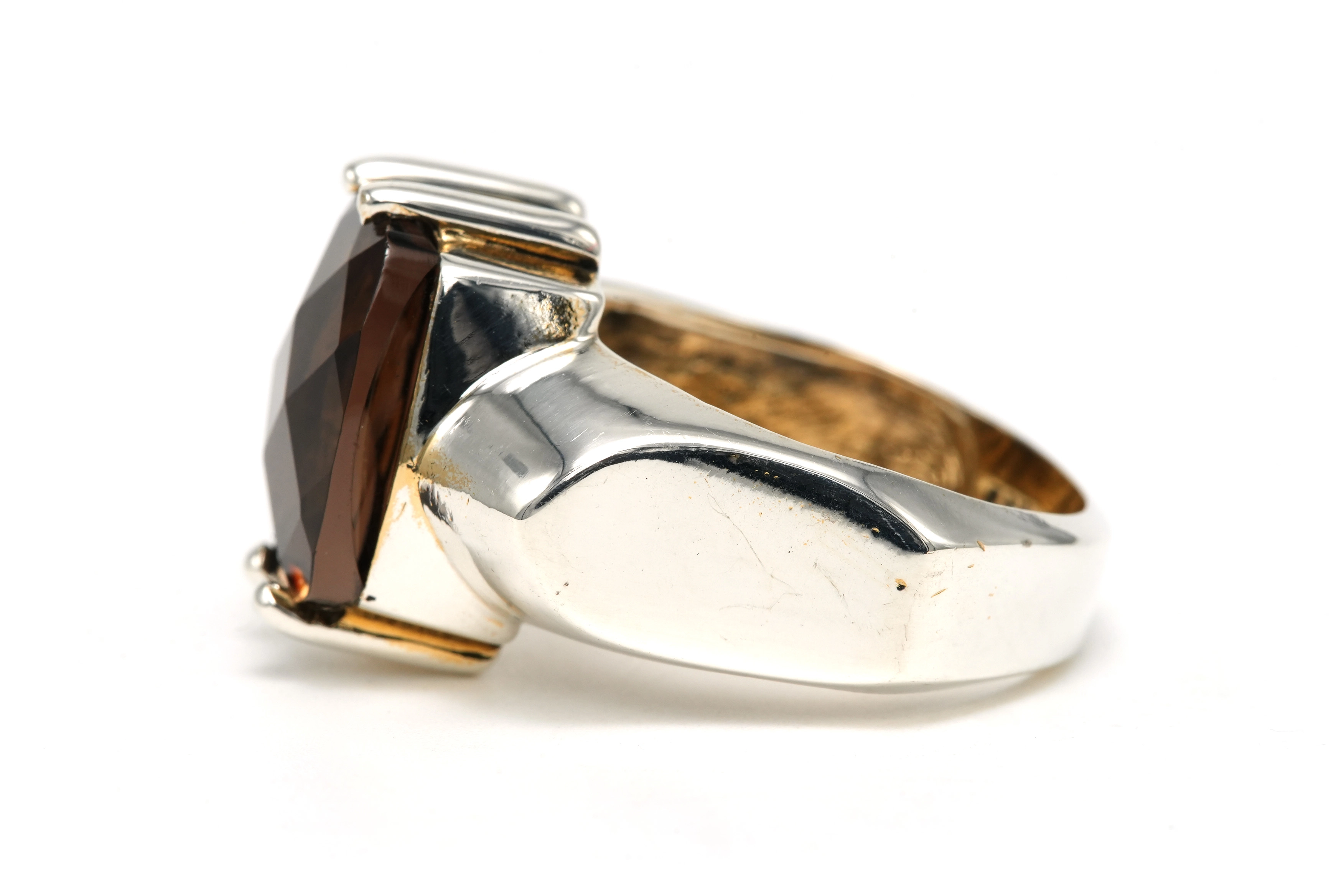 Bague contemporaine en argent 925 sertie d'un quartz fumé - 3