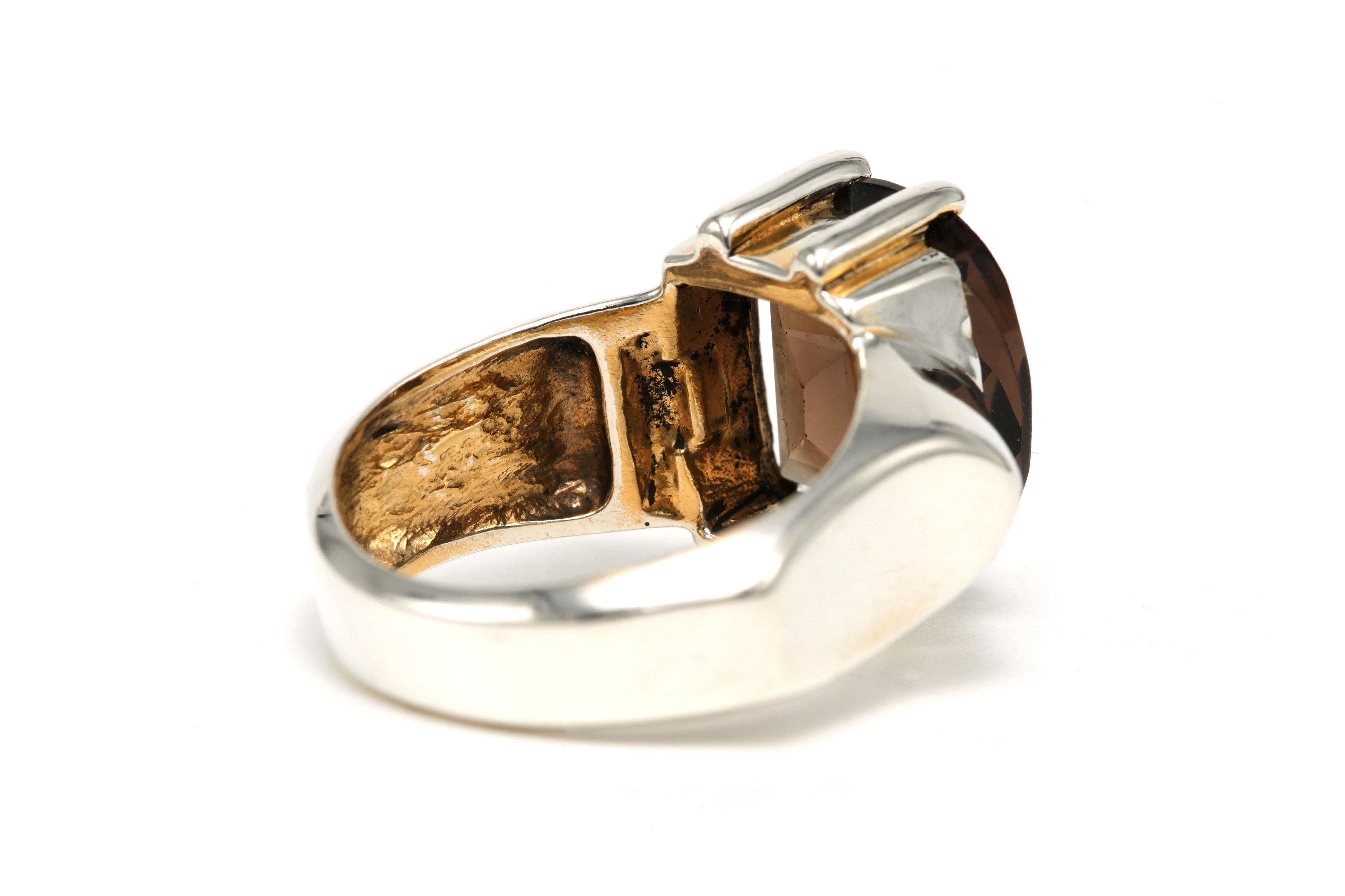 Bague contemporaine en argent 925 sertie d'un quartz fumé - 5