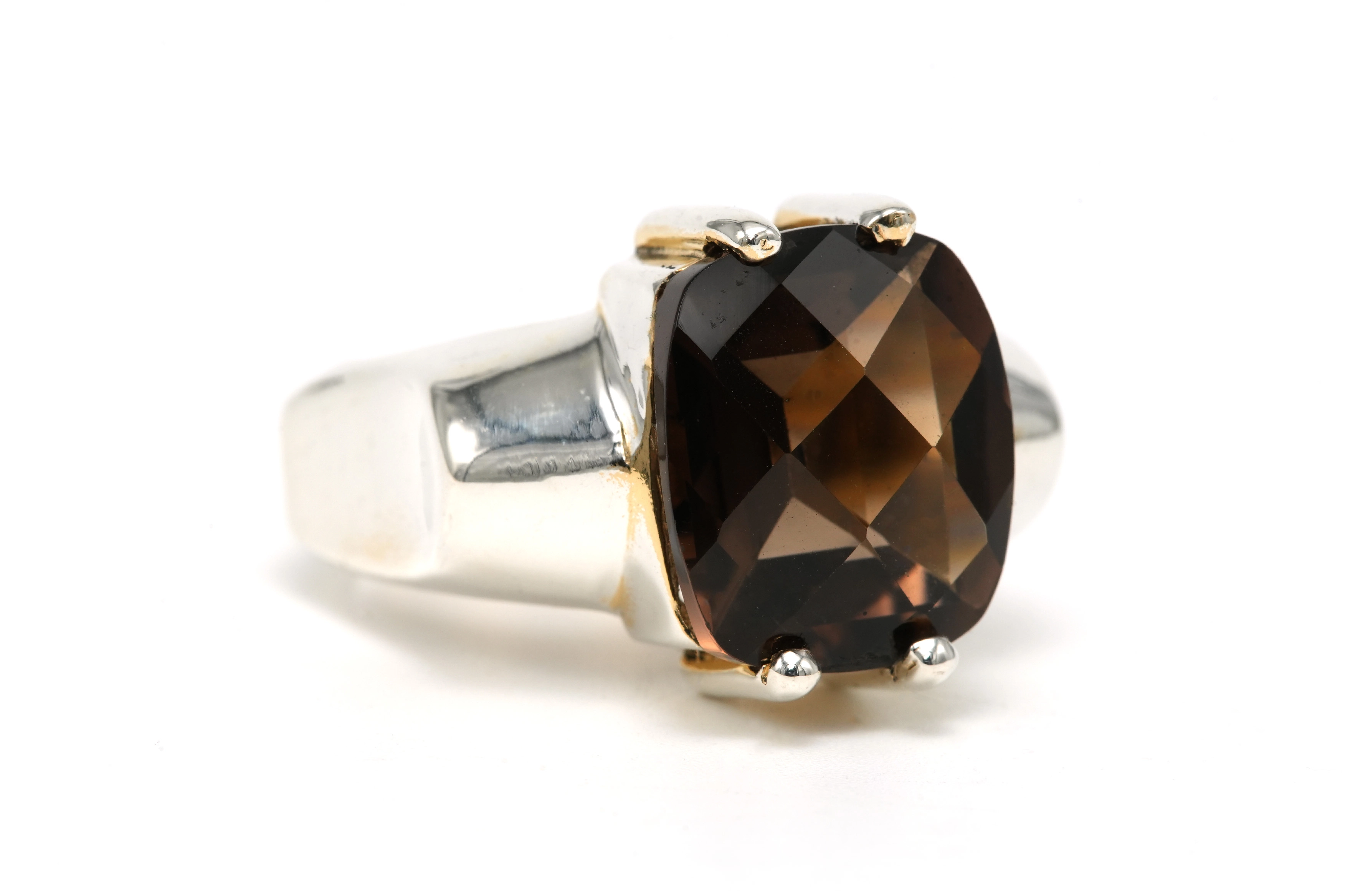 Bague contemporaine en argent 925 sertie d'un quartz fumé - 6