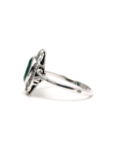 Bague Années 70 en argent 925 sertie d'une chrysoprase et de marcassites - 3